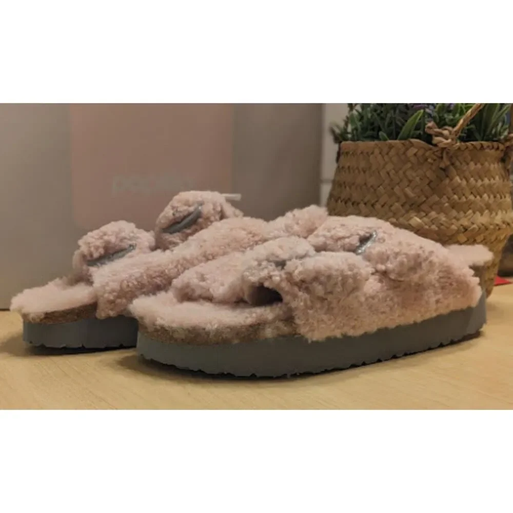 Birkenstock Arizona Crystal Rose Big Buckle Teddy Shearling Sandal EU 40 NIB